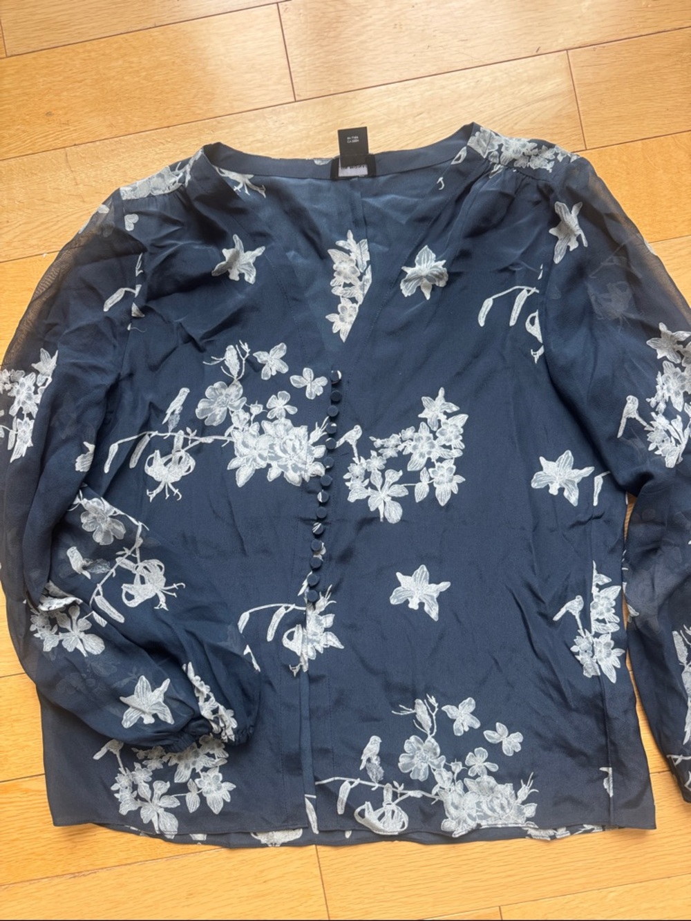 Club Monaco Navy Floral Button-Front Blouse